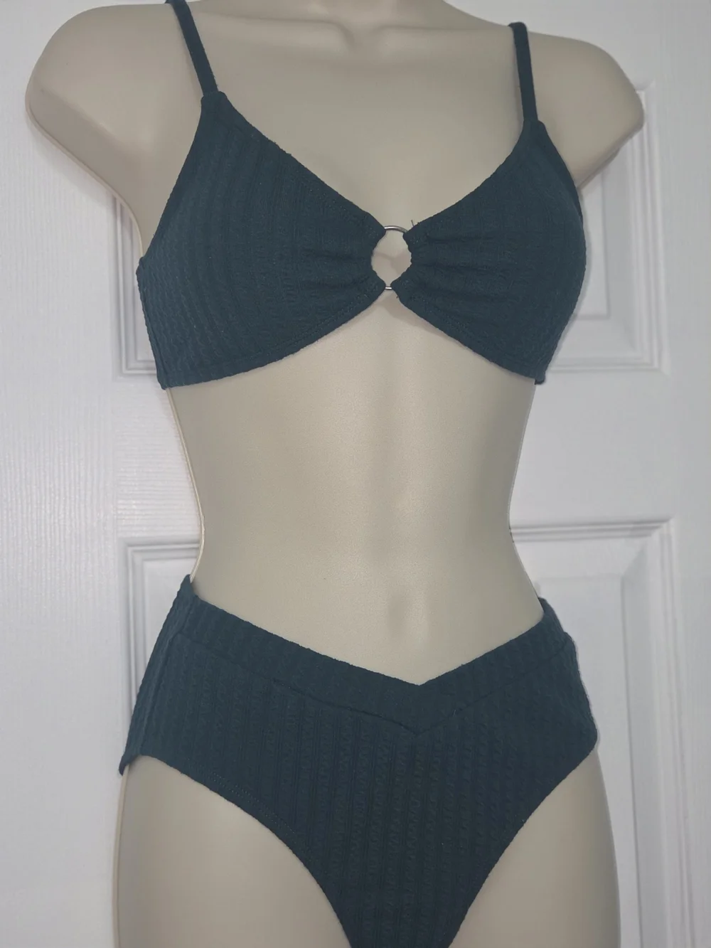 Kid's Green Teal Ring-Front Bikini Set